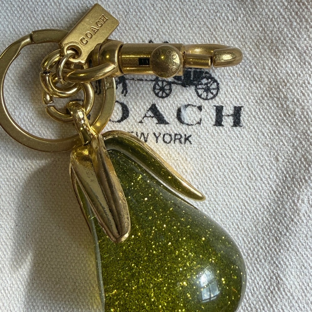 COACH Gold-Tone Green Glitter Pear Key Holder